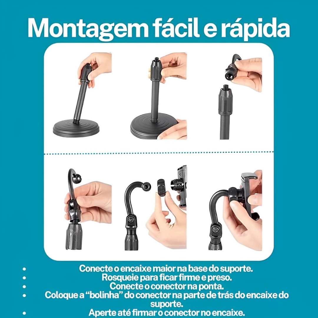 Tripé de Mesa para Celular - Mini Pedestal Ajustável 360°