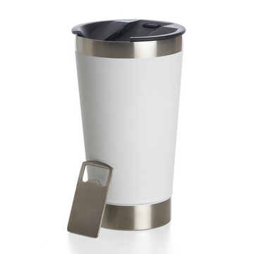 Copo Térmico 473 ml Inox Branco – Tampa e Abridor - Personalize com Logo