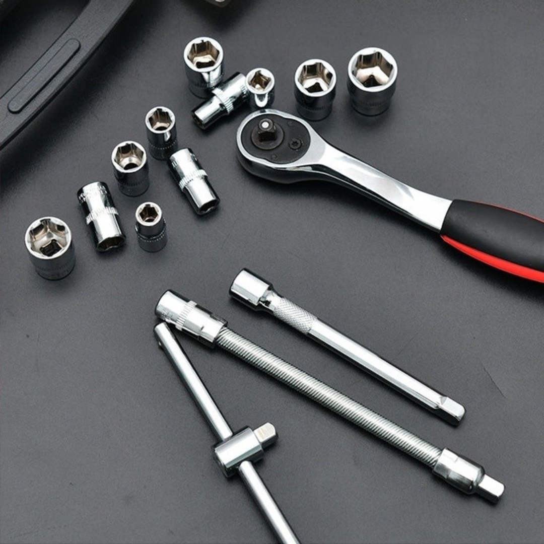 Kit Chave Jogo Soquete 1/4 46Pçs Aço c/ Maleta Catraca -  Prata/preto