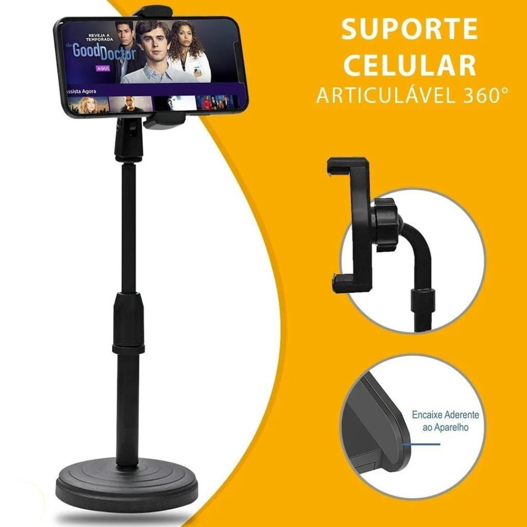 Tripé de Mesa para Celular - Mini Pedestal Ajustável 360°