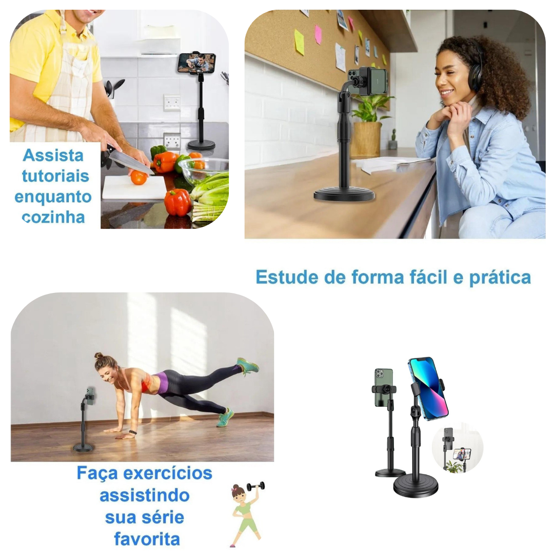 Tripé de Mesa para Celular - Mini Pedestal Ajustável 360°
