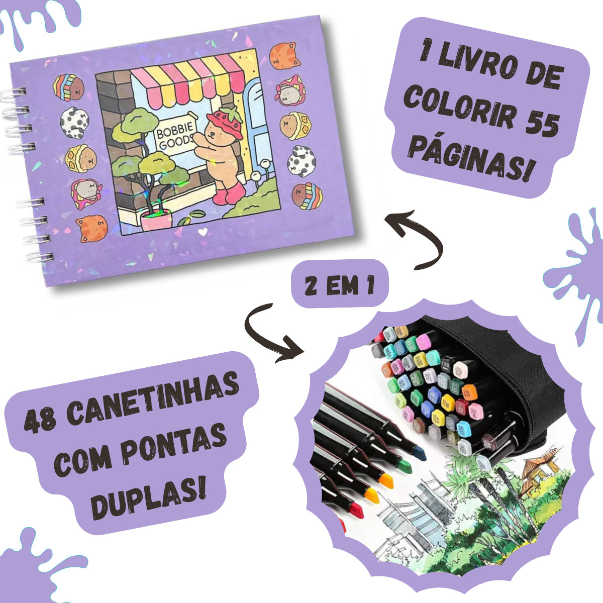 Kit Estojo de canetas + livro de colorir Bobbie Goods