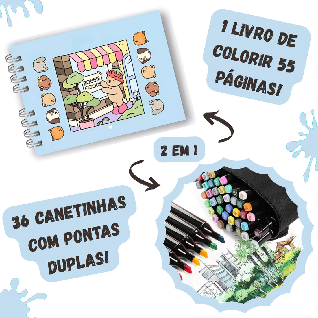 Kit Estojo de canetas + livro de colorir Bobbie Goods