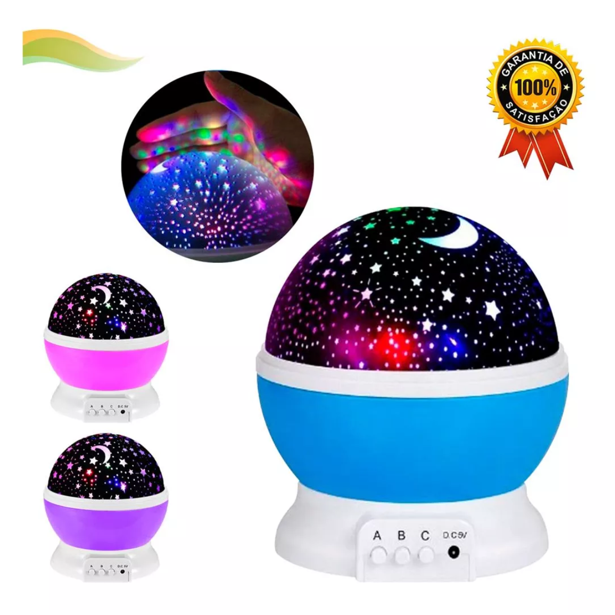 Luminária Estelar 360° Projeção Giratória RGB com Estrelas -