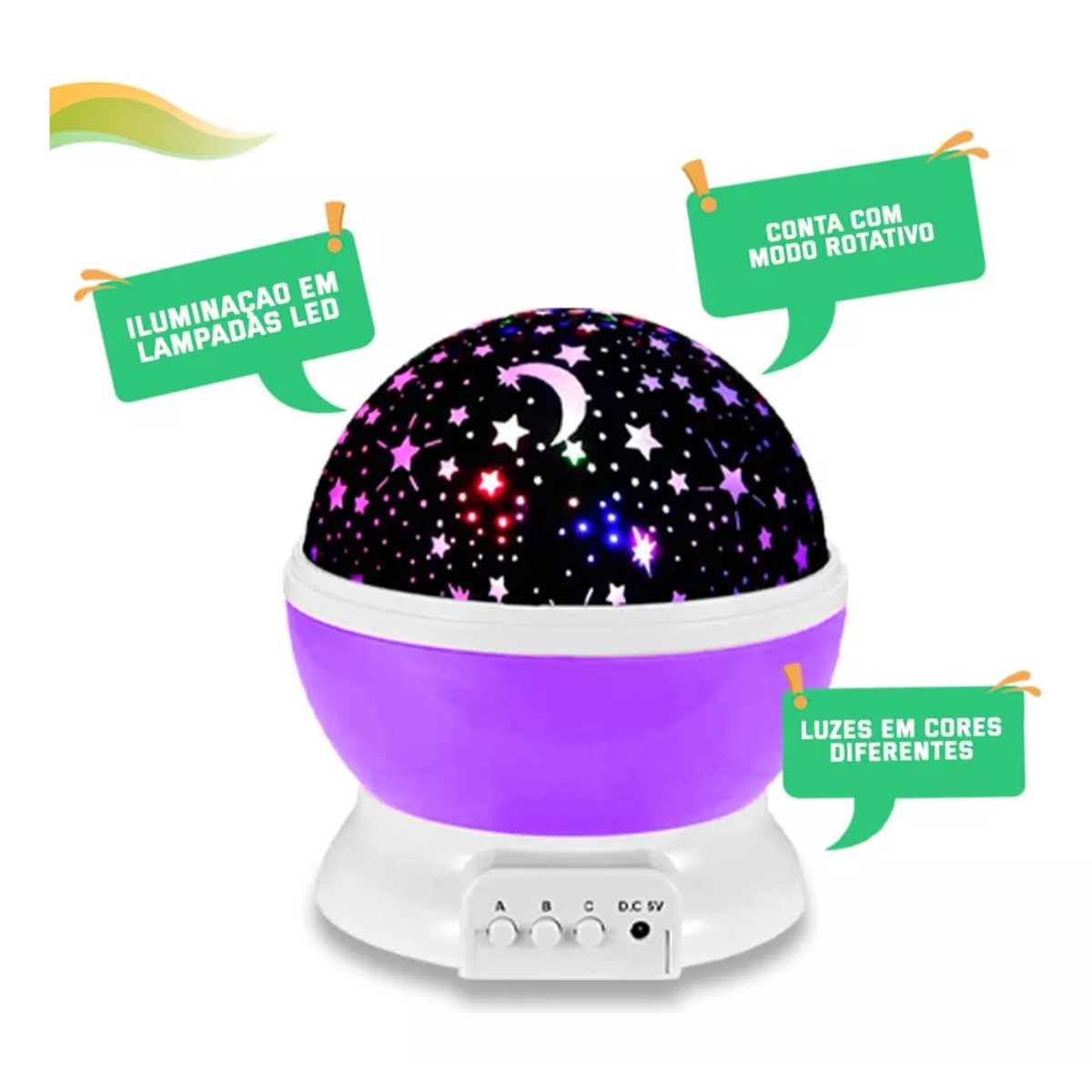 Luminária Estelar 360° Projeção Giratória RGB com Estrelas -