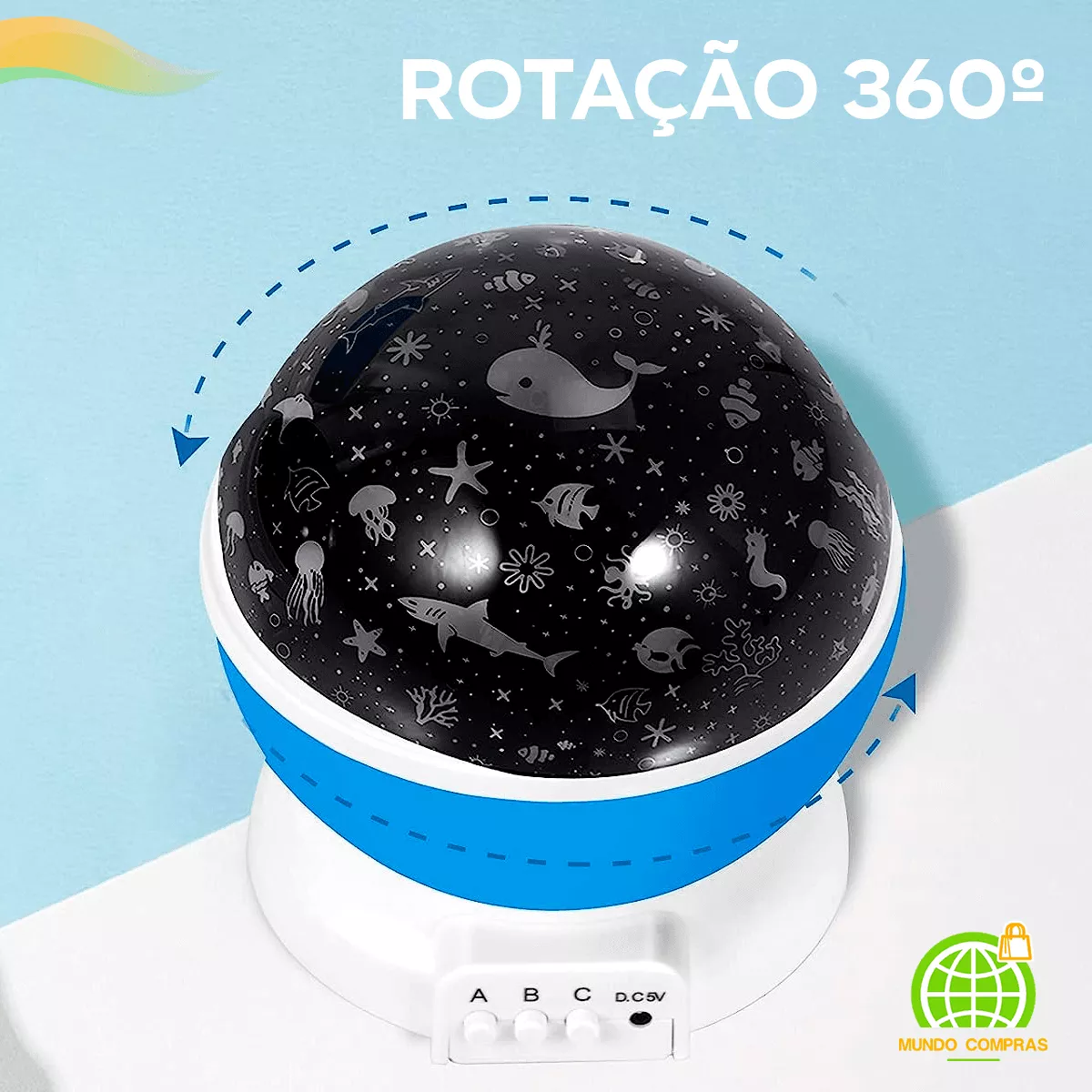 Luminária Estelar 360° Projeção Giratória RGB com Estrelas -