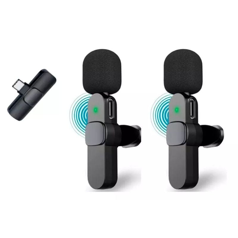 Microfone Lapela Celular Sem Fio Duplo Tipo C -Preto BM-221 TYPC