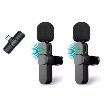 Microfone Lapela Celular Sem Fio Duplo Tipo C -Preto BM-221 TYPC